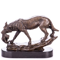 Farkas kölykével - bronz szobor márványtalpon képe